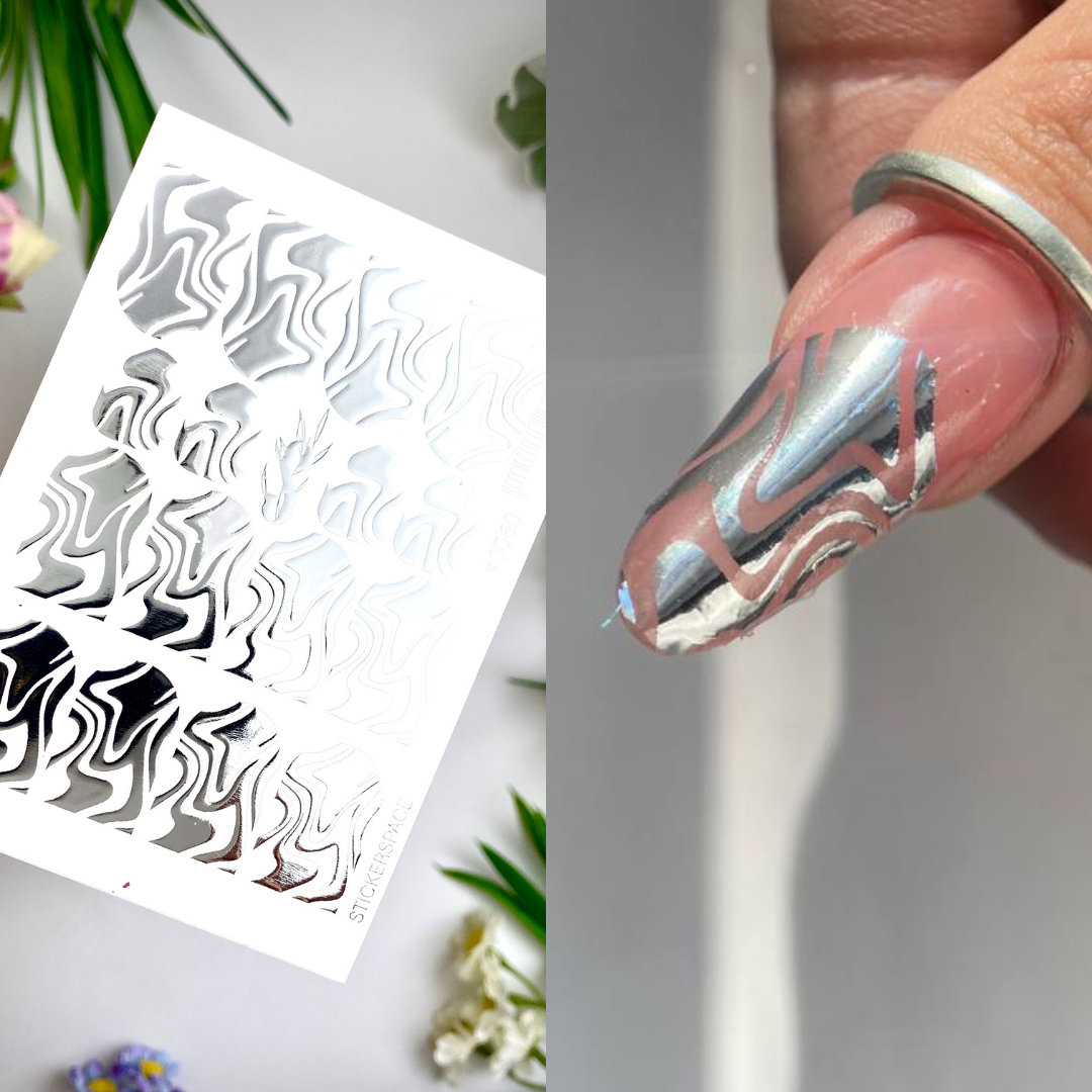 Silver Foil Nail sliders - 0060