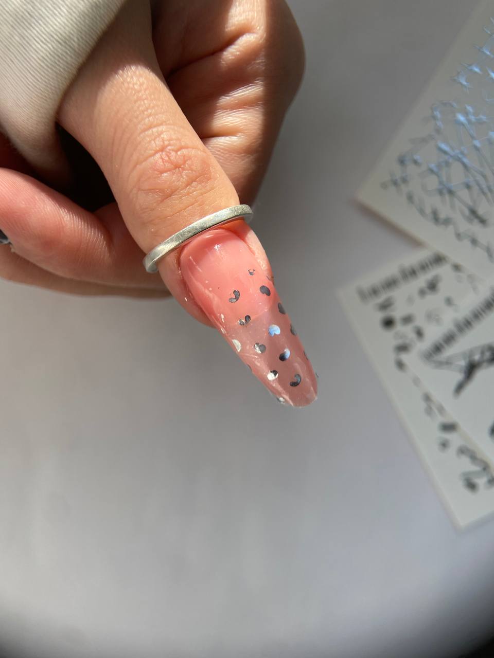 Silver Foil Nail sliders - 0064