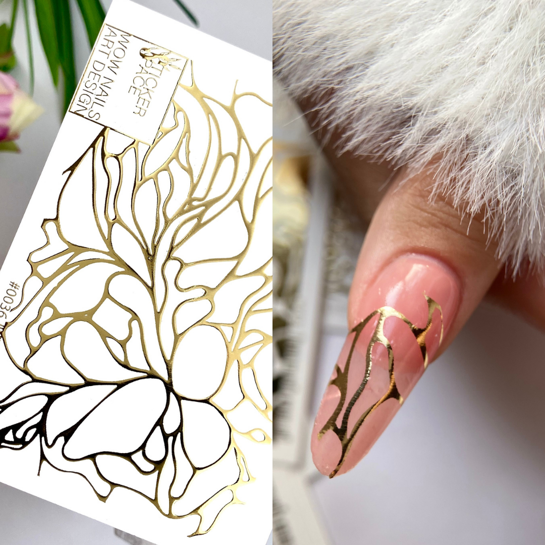 Слайдери для нігтів із золотої фольги - 0036