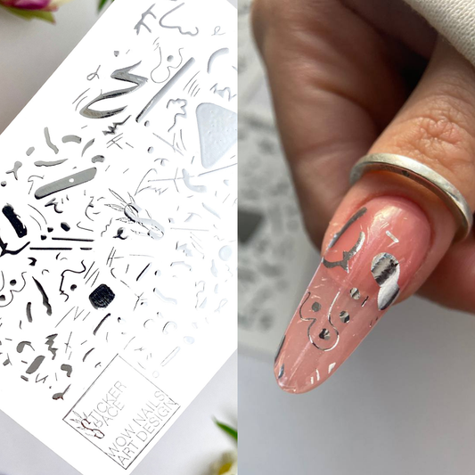 Silver Foil Nail sliders - 0048