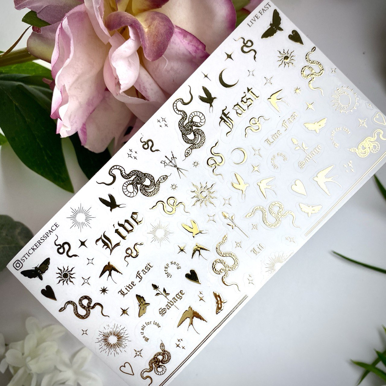 Стікери для нігтів "Live Fast" Срібні|Золоті