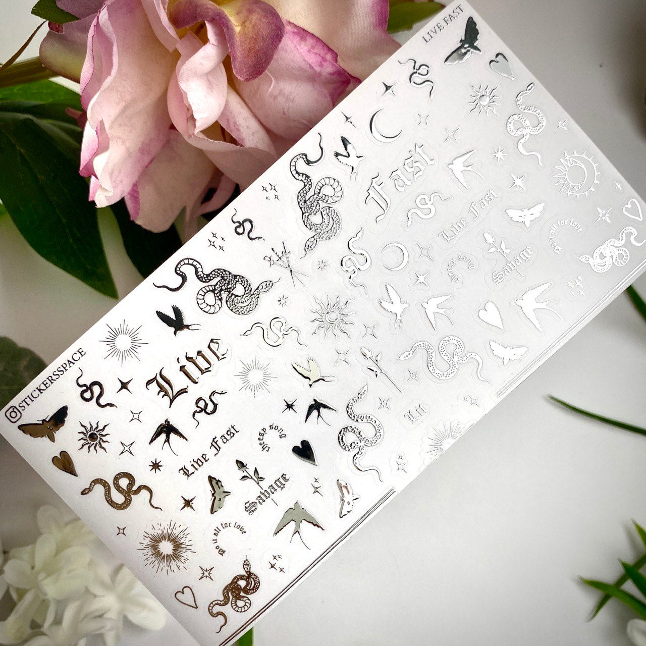 Стікери для нігтів "Live Fast" Срібні|Золоті